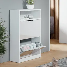 Vicco Schuhkipper Luca Weiß Hochglanz 59 x 89.5 x 22 cm 2 Klappfächer
