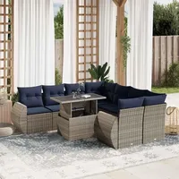 vidaXL Gartensofa-Set 9-tlg. grau Polyrattan