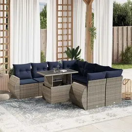 vidaXL Gartensofa-Set 9-tlg. grau Polyrattan