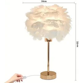 kuop Nachttisch lampe Moderne Tischleuchte E27 Schlaflicht Kinder Nachtlicht Warmweiß Federlampe Künstliche Federn Flauschige Dekolampe für Schlafzimmer Wohnzimmer Room Decor, 30cm x 38cm