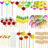 Nadinsta 153 Stück Cocktail Deko, Wiederverwendbar Cocktail Party Zubehör, Partyschirmchen Deko Cocktail Schirmchen, Strohhalme, Feuerwerk Spieße für Geburtstag Hochzeit Sommer Strand Party Bar