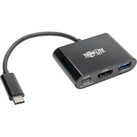 Tripp Lite U444-06N-H4UB-C USB-C auf HDMI 4K Adapter mit USB C), Dockingstation - USB Hub, Schwarz