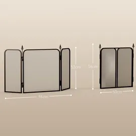 Homcom Kaminschutzgitter, Faltbares Kamingitter mit 3 Paneelen, Funkenschutzgitter für Wohnzimmer, Schlafzimmer, Metall, 96 x 56 cm, Schwarz