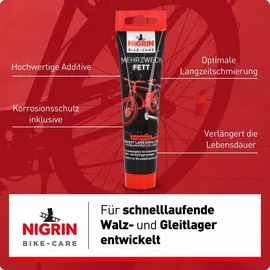 Nigrin Bike-Care Mehrzweck-Fett, 100ml, Schmierfett für Fahrrad, grau