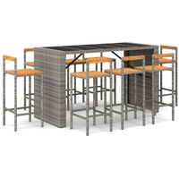 vidaXL 7-tlg. Gartenbar-Set Grau Poly Rattan & Massivholz Akazie