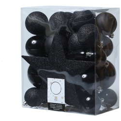Christbaumkugeln - Weihnachtsbaumkugeln mit Stern Baumspitze - bruchfest - schwarz - 33er Set