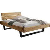 Home Affaire Massivholzbett Ultima Balkenbett Doppelbett, Füße Metallkufe (hohe Belastbarkeit: 200kg je Seite), FSC®-zertifizierte Wildeiche oder Fichte, viele Breiten zur Auswahl beige 198 cm x 228 cm x 88 cm