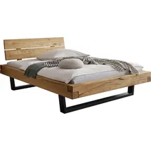 Home Affaire Massivholzbett Ultima Balkenbett Doppelbett, Füße Metallkufe (hohe Belastbarkeit: 200kg je Seite), FSC®-zertifizierte Wildeiche oder Fichte, viele Breiten zur Auswahl beige 198 cm x 228 cm x 88 cm
