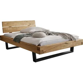 Home Affaire Massivholzbett Ultima Balkenbett Doppelbett, Füße Metallkufe (hohe Belastbarkeit: 200kg je Seite), FSC®-zertifizierte Wildeiche oder Fichte, viele Breiten zur Auswahl beige 198 cm x 228 cm x 88 cm