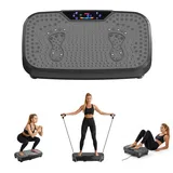 FLEXISPOT Vibrationsplatte, BIS 200KG, 120 Stufen, vielseitige Programme, LED Display, Fernbedienung, 2 Widerstandsbänder, integrierte Räder Schwarz - Schwarz