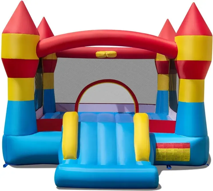 3-in-1 Kinder-Bauwippe mit Rutsche, großem Sprungbereich und Basketballring, ohne Pumpe