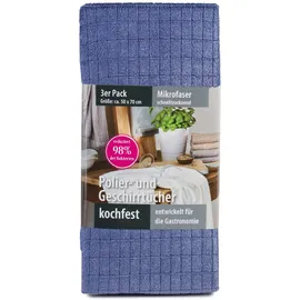 Gözze - Geschirrtuch-Set, 3-teilig, Mikrofaser-Poliertuch, 50 x 70 cm - Royalblau