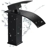 ZEUOPQ Waschtischarmatur Waschtischarmatur Wasserhahn Bad Wasserfall Wasserhahn Mischbatterie Waschtischarmatur aus Edelstahl Ventilkern aus Keramik Geräuscharm schwarz