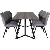 VCM Ebuy24, Essgruppe Esstisch El Holz dekor grau und 6 Gemma Esszimmerstühle grau.