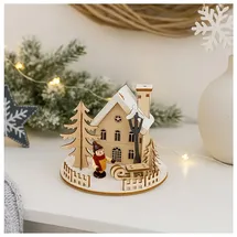 Hti-Living Weihnachtshaus LED beleuchtet mit Schlittenjunge 0,13 x 0,10 x 0,14 m beige
