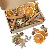 Pextian 67 Stück Weihnachtsdeko, Adventskranz Deko, Potpourri Weihnachten mit Tannenzapfen, Zimtstangen, Getrocknete Orangenscheiben, Birkensternen, Gelbgrün Moos for Weihnachten Deko, Adventskranz