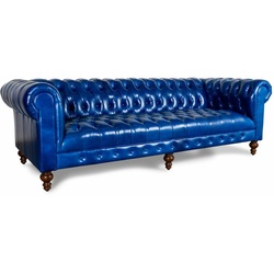 JVmoebel Chesterfield-Sofa, XXL Big Sofa Couch Chesterfield 240cm Polster Sofas 4 Sitzer Leder #270 blau