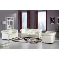 Xlmoebel Wohnzimmer-Set Designer Couch Chesterfield Garnituren 100% Leder Sofort, (3-St., 3-Sitzer Sofa/2-Sitzer Sofa/Sessel), Made in Europa weiß