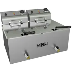 MBH - MAQUINARIA BAR HOSTELERÍA MBH - Professionelle Elektro Doppelfritteuse 10+10 Liter mit Ablasshahn. Wirtschaftliche industrielle Friteuse für Bar, Restaurant und Großküchen..