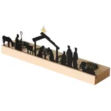 Spetebo Teelichthalter Krippen Figuren schwarz - 29 x 6 cm - Weihnachtsdorf Silhouette mit Haltern für 4 Teelichter - Weihnachten Advent Winter Kerzen Ständer Tisch Fenster Deko Schattenspiel