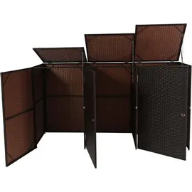 Mendler 3er-Mülltonnenverkleidung HWC-E25, Mülltonnenbox Mülltonnenabdeckung, Poly-Rattan 3x120l ~ braun
