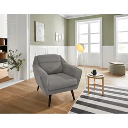 Sessel ANDAS "Bille", grau, B:87cm H:86cm T:90cm, Samtoptik (100% Polyester), Struktur (100% Polyester), Struktur fein (100% Polyester), Luxus-Microfaser weich (100% Polyester), Sessel, Einzelsessel Lounge-Sessel, mit Naht im Rückenkissen und Eiche-Beinen, Design by Morten Georgsen
