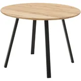 Stolkom Esstisch NILS Platte rund 110 cm Eiche massiv Füße Metall schwarz - Braun/Schwarz