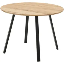 Stolkom Esstisch NILS Platte rund 110 cm Eiche massiv Füße Metall schwarz - Braun/Schwarz