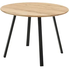 Stolkom Esstisch NILS Platte rund 110 cm Eiche massiv Füße Metall schwarz - Braun/Schwarz