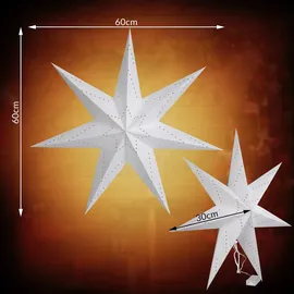 CASARIA LED Weihnachtsstern Beleuchtet 60 cm Batterie Fenster Innen Weihnachtsdeko Weihnachten Leuchtstern Dekostern Papierstern Weiß
