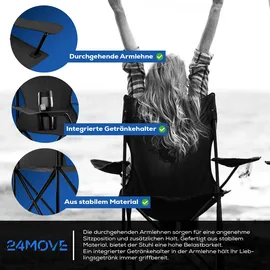 24move 24MOVE® Campingstuhl Faltstuhl, 2er Set, schwarz, mit Getränkehalter und Tragetasche Outdoor, faltbar max. 100kg, Anglerstuhl, Klappstuhl