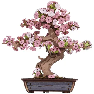 Rolife Bonsai 3D Puzzle Buchstützen aus Holz Modellbausätze Erwachsene 3D Holzpuzzle Basteln für Spielzeug DIY Kit für Kinder (Cherry Blossoms Sakura Bonsai)