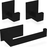 ECENCE 1x Toilettenpapierhalter + 2x Handtuchhaken Badezimmerset selbstklebend Schwarz