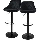 ML-Design Barhocker 2er Set aus Samt, Schwarz, mit Rückenlehne und Fußstütze,