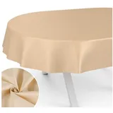 ANRO Tischdecke aus Stoff UNI Farben wasserabweisend Tischtuch Tischwäsche (Einzelstück 1-tlg), mit Acryl Beschichtung beige Oval | 140 cm x 160 cm x 0.31 mm
