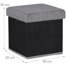Relaxdays Sitzhocker mit Stauraum Stoff 35 x 36 x 35 cm Schwarz/Grau