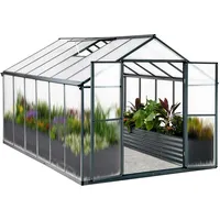 Euboer Gewächshaus Aluminium mit Fundament 361x238cm - 8,59m2 Tomatenhaus winterfestes Gewächshaus Glas in Grau - stabiles Gartengewächshaus für Balkon & Garten (Schwarz, 361*238*210cm)