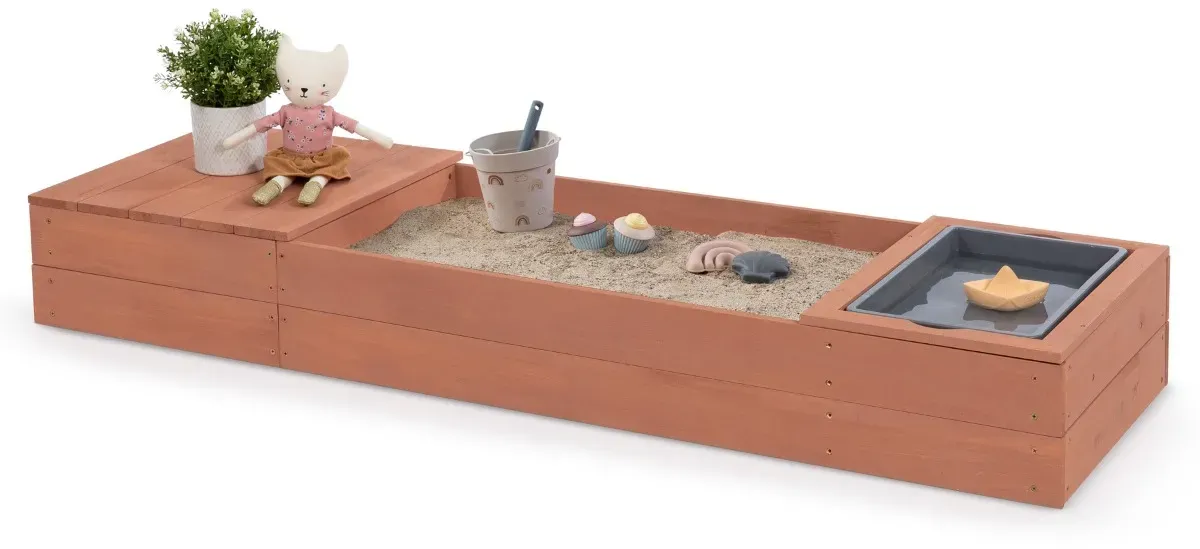 Sandkiste 150x45x20 cm Rosa Zypressenholz Kompakt fr Terrasse & Balkon - MUDDY BUDDY Space Saver - Sitzbank, Wasserwanne, Fleecedecke