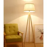 PADMA Stehlampe Wohnzimmer, LED Stehlampe Holz, Leselampe Lampenschirm Stehlampe Vintage mit E27 Glühbirne, Skandinavischer Stil Stehleuchte für Schlafzimmer, Bettseite, Arbeitszimmer