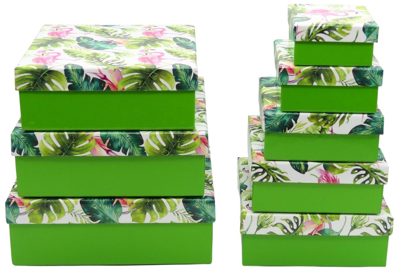 8 Stück Set Geschenkbox Flamingo mit Blätter Rosaflamingo Geschenkkarton Scha...