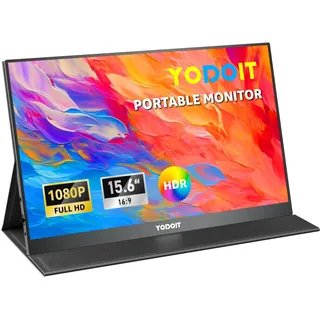 Yodoit Portable Monitor 15,6 Zoll 1920 x 1080 FHD Tragbarer Monitor IPS-Display mit USB Typ C Eingebaute Lautsprecher Eye Care Bildschirm für PC, Laptop, Xbox, PS 3/4/5, Switch und TV