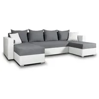 Wohnlandschaft mit Schlaffunktion Beno - U-Form Couch, Ecksofa mit Bettkasten, Couchgranitur mit Bettfunktion, Polsterecke (Weiß + Dunkelgrau (Cay... - Weiß/Dunkelgrau