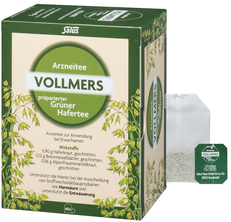 Vollmers präparierter grüner Hafertee Filterbeutel Tee & Honig