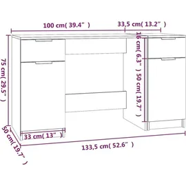 vidaXL Schreibtisch mit Beistellschrank Betongrau Holzwerkstoff