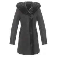 Hollert Lammfellmantel - Kate Damen Wintermantel Ledermantel Größe L, Farbe Dunkelgrau - L