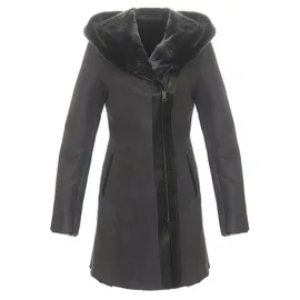 Hollert Lammfellmantel - Kate Damen Wintermantel Ledermantel Größe L, Farbe Dunkelgrau - L