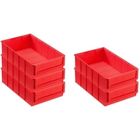 SparSet 5x Rote Industriebox 300 B | HxBxT 8,1x18,3x30cm | 3,4 Liter | Sichtlagerkasten, Sortimentskasten, Sortimentsbox, Kleinteilebox