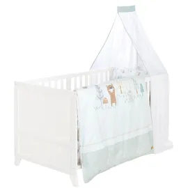roba Komplettbettset Woodland Buddies 70 x 140 cm aus Holz inkl. Matratze, Bettwäsche, Himmel & Himmelstange - Mitwachsendes Kinderbett ab 6 Monate - Weiß