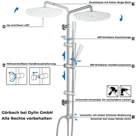 Görbach Regendusche Duschsystem Edelstahl Duschset ohne Armatur Chrom D20cm