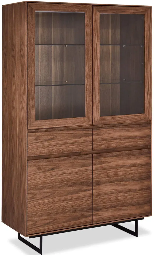 Vitrine Otoya Walnuss 190 cm - Glasvitrine mit LED, Schubladen & Metallbeinen